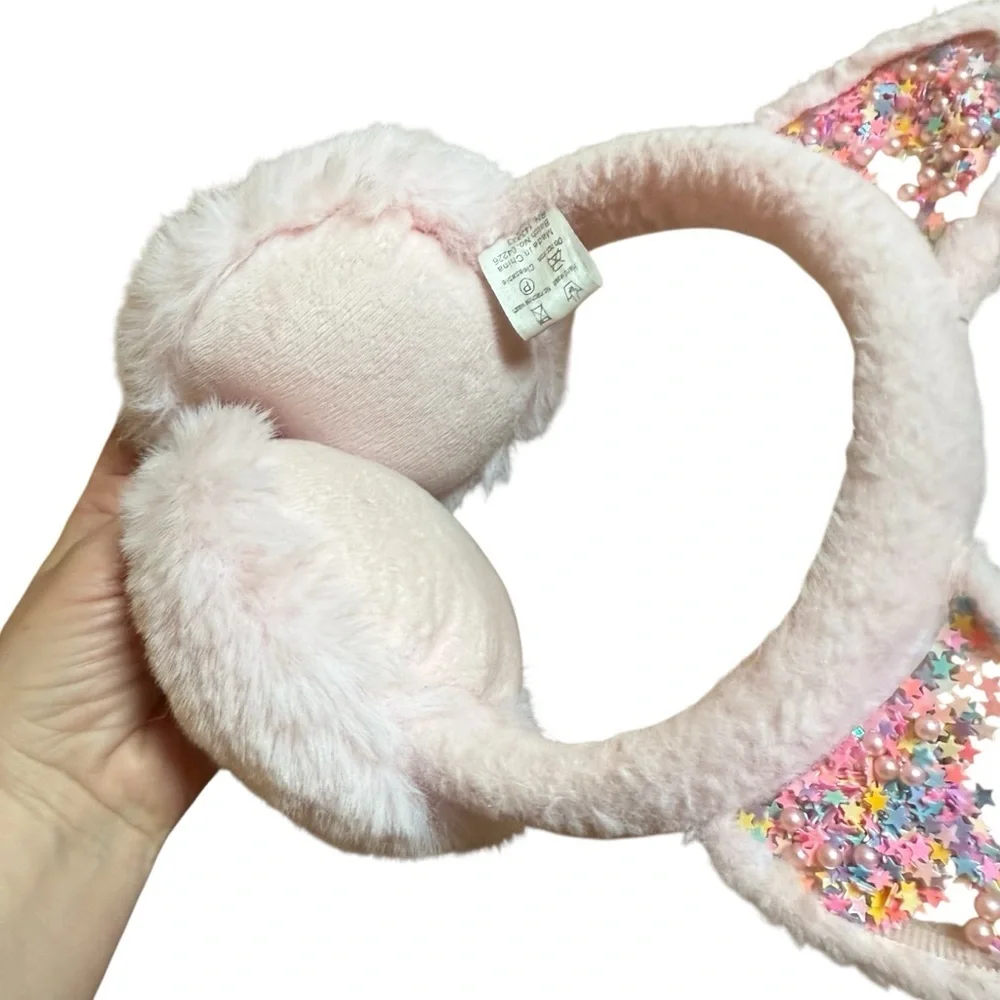 Sparkle Girls Pink Fuzzy Cat Ear Earmuffs One Size Winter Cold Weather